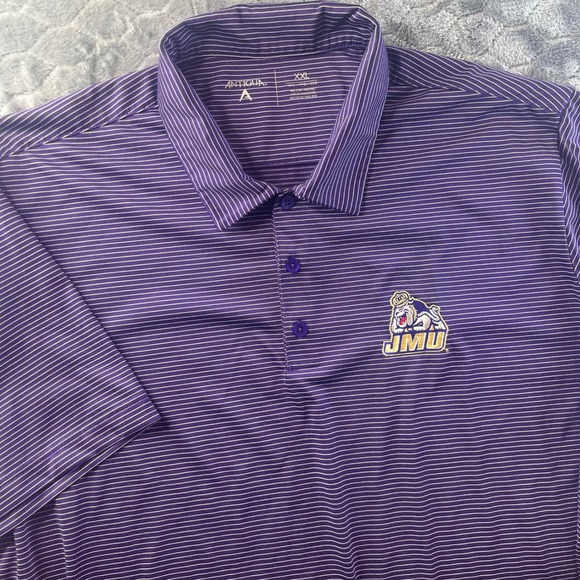 Antigua Other - Antigua JMU Dukes Polo Shirt Mens XXL Purple Striped Short Sleeve Performance
